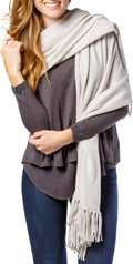 Fishers Finery Women's 100% Cashmere Knit Shawl Wrap with Fringe | Oversized 78' long by 28' wide