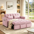 3 in 1 Convertible Sofa Bed, Loveseat Sleeper Sofa with Large Side Pockets, Pull Out Couch with Adjustable Backrest, Easy Assembly, Velvet Couch Bed for Small Spaces, Apartment, Pink