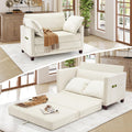 51' Loveseat Sleeper Sofa Bed, Chenille Convertible Floor Sofa Bed for Small Spaces, Folding Couch Bed with Deep Seat, 2 Pillows & Solid Frame, Pull Out Floor Couch for Living Room, Beige