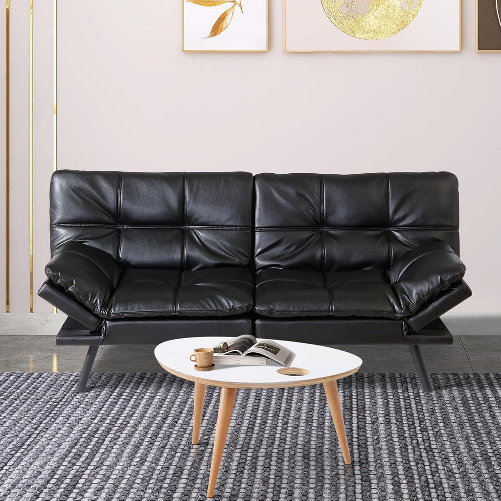 MUUEGM Futon Sofa Bed Couch Sofa, Memory Foam Futon Sleeper Sofa Loveseat Convertible Couch Bed for Small Compact Spaces, Apartment, Black