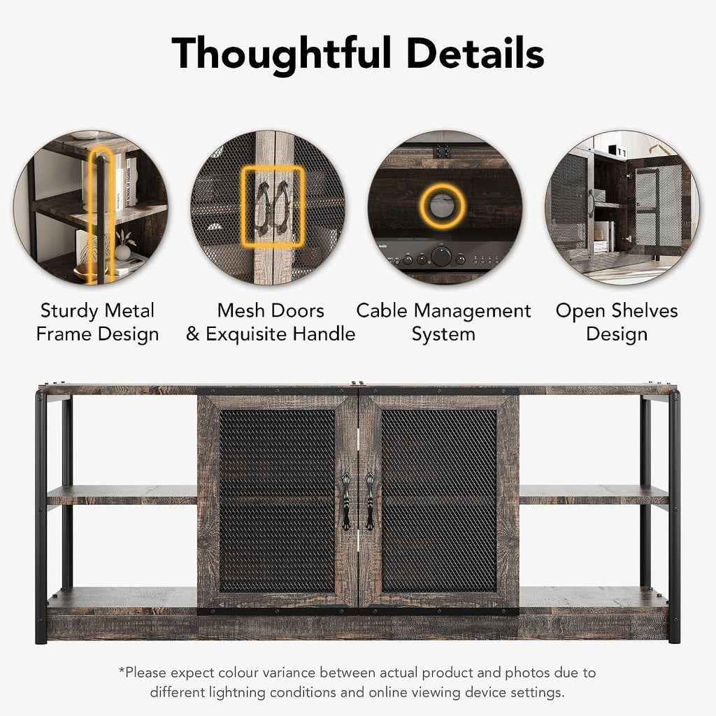 Garvee TV Stand for 65+ Inch TV, Industrial Entertainment Center with 4 Shelfs, Farmhouse TV Cabinet with 2 Doors for Living Room