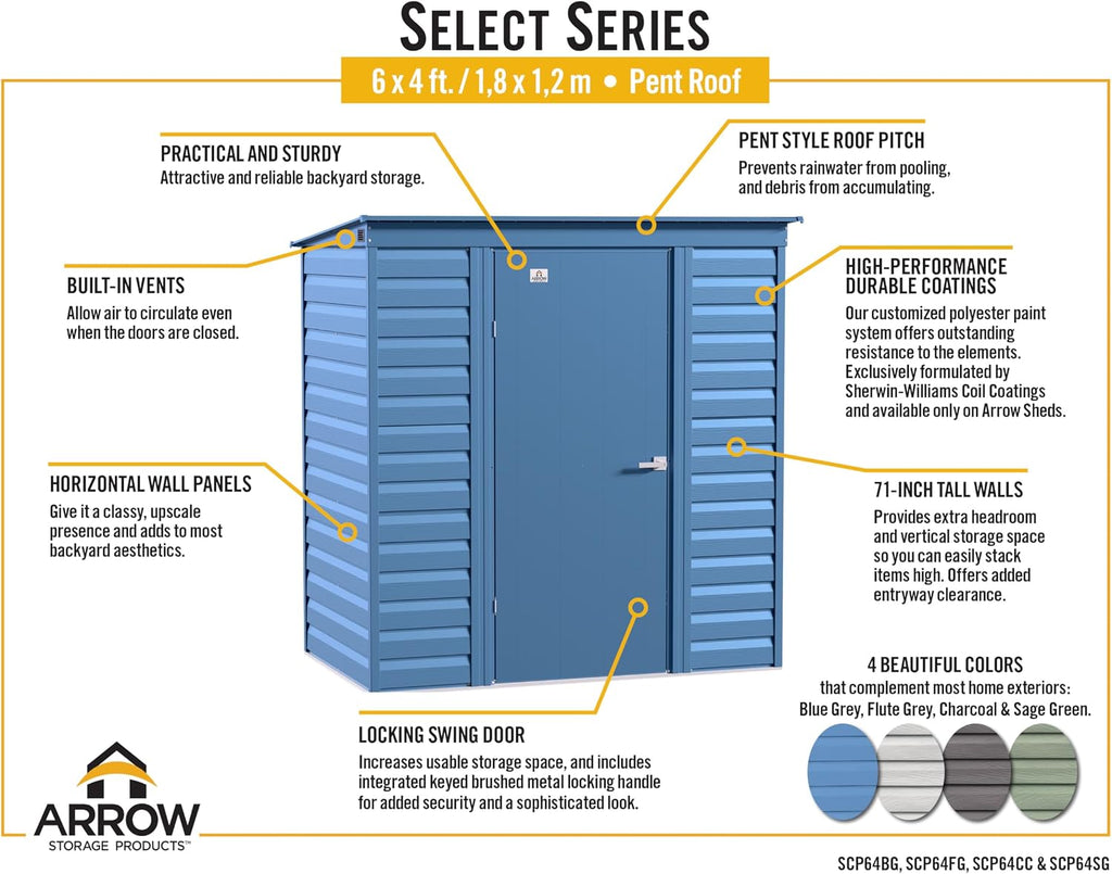 Arrow Sheds 6' x 4' Outdoor Steel Storage Shed, Blue
