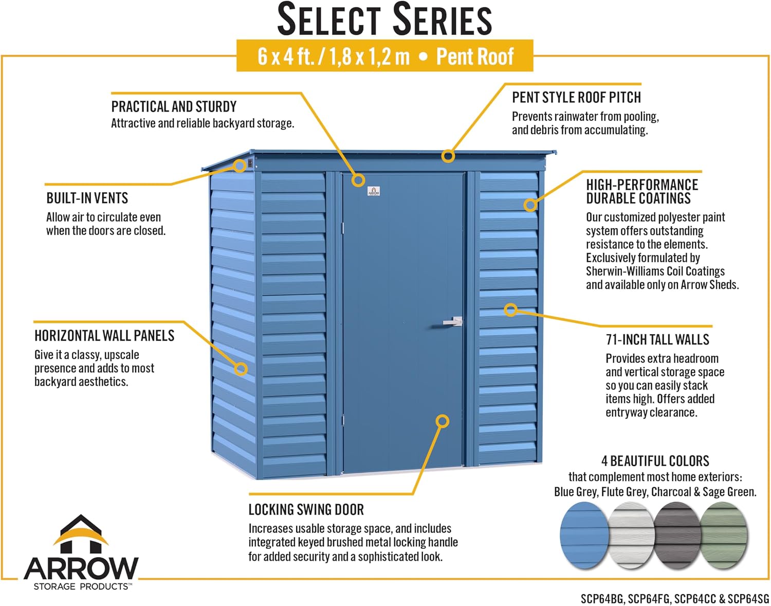 Arrow Sheds 6' x 4' Outdoor Steel Storage Shed, Blue