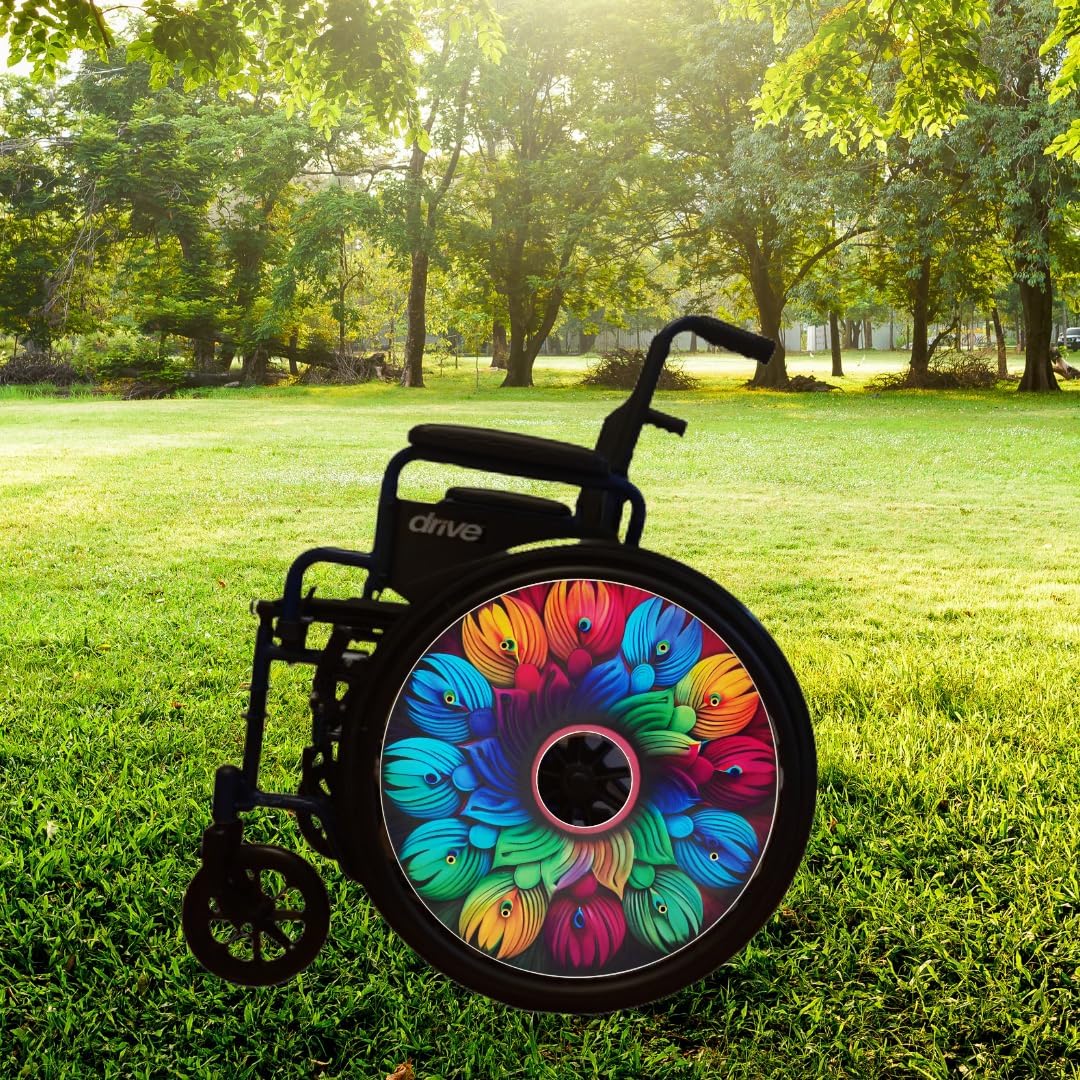 Wheelchair Memorial Day Wheel Covers, Cute Wheelchair Accessories, Enhances Aesthetics, Easy Install/Remove, Lightweight, Waterproof (Perfect Peacock)