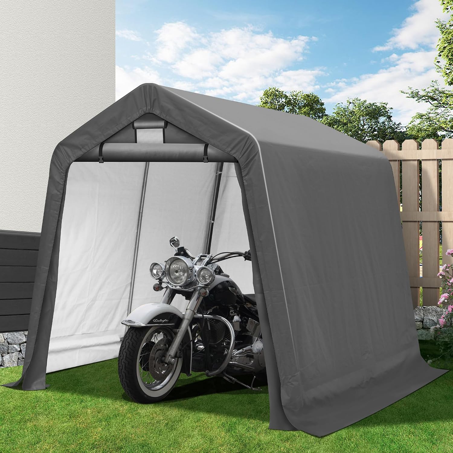8' x 8' Outdoor Portable Storage Shed,Heavy Duty Portable Garage with Roll-up Zipper Door, Storage Shelter Shed for Generator, Vehicles,Motorcycle