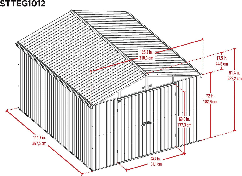 Scotts 10' x 12' Outdoor Lockable Water-Resistant Steel Storage Shed Building with Tool Hanger and Gable Roof, Green