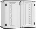 ADDOK Horizontal Storage Shed Outdoor with Floor, 27 Cu Ft Capacity Plastic Storage Shed with Lockable Double Doors, All-Weather Condition Use for Patio, Backyard, Lawn and Garden, White