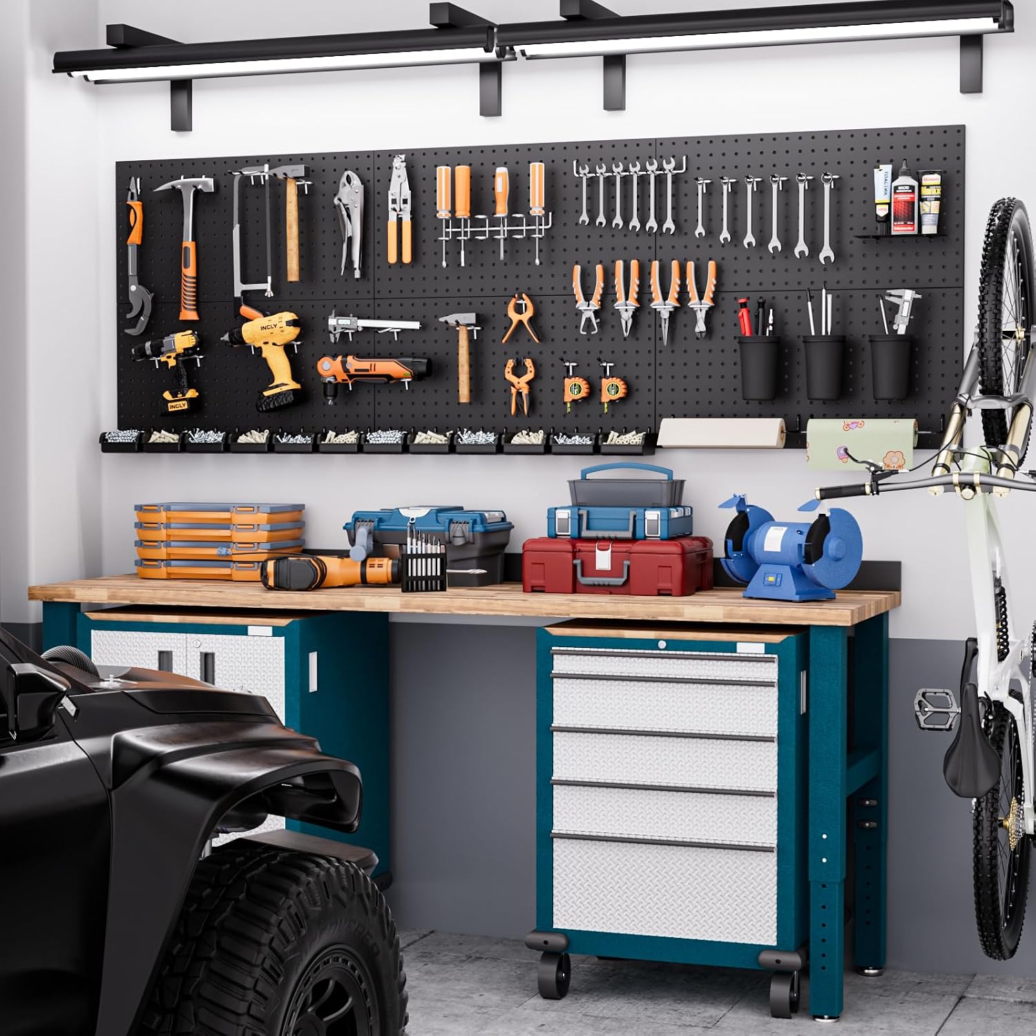 INCLY 48x36 Inch Metal Peg Board Kit with 1/4' Pegboard Hooks Accessories, 6PCS Peg Board Panels and 234PCS Black Pegboard Wall Organizer Tool Storage System for Garage Workbench Shed
