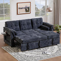 Convertible Sleeper Sofa Bed, 63 Inch Chenille Pull Out Couch with Side Table & Adjustable Backrest, Sectional Sleeper Sofa with Pull Out Bed for Living Room, Apartment, Blue