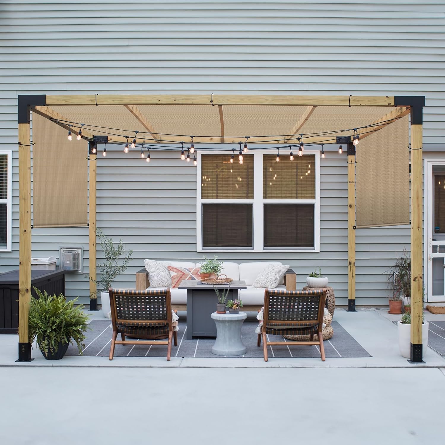 Patio 11' x 4' Pergola Cover Canopy Replacement Shade Cloth with Grommets Weighted Rods Outdoor Sun Shade Screen UV Block for Gazebo Backyard Deck Porch Balcony, Sand