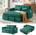 3 in 1 Convertible Sleeper Sofa Bed, 55' Pull Out Couches, Modern Loveseat Sleeper Sofa with Adjustable Reclining Backrest & Side Pockets for Living Room, Velvet Fabric, Green