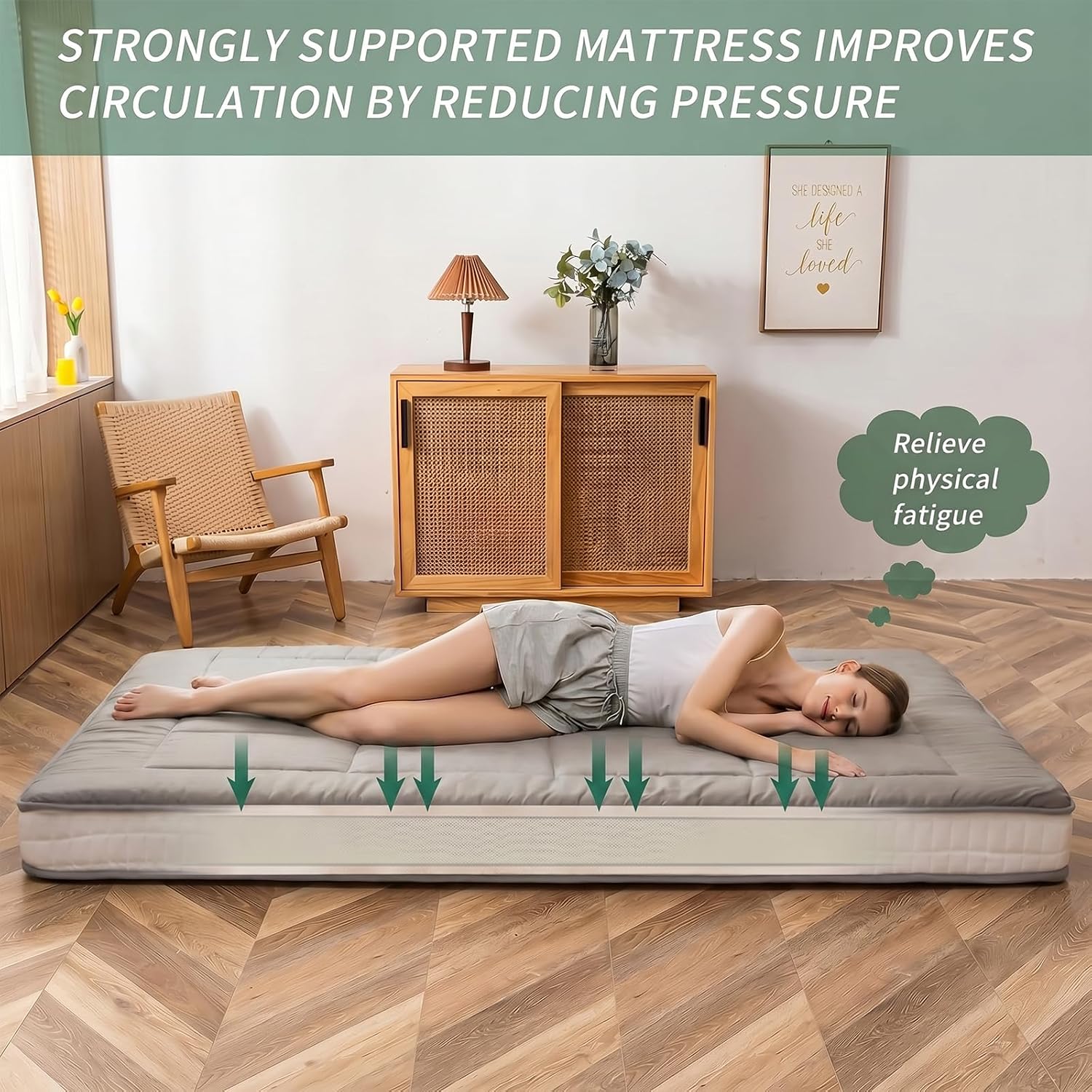 MAXYOYO King Futon Mattress Foam Mattress Topper, Japanese Floor Mattress Foldable Mattress Futon Mattress Pad Guest Mattress, Extra Thick Folding Floor Couch for Adults, Dark Grey King Size