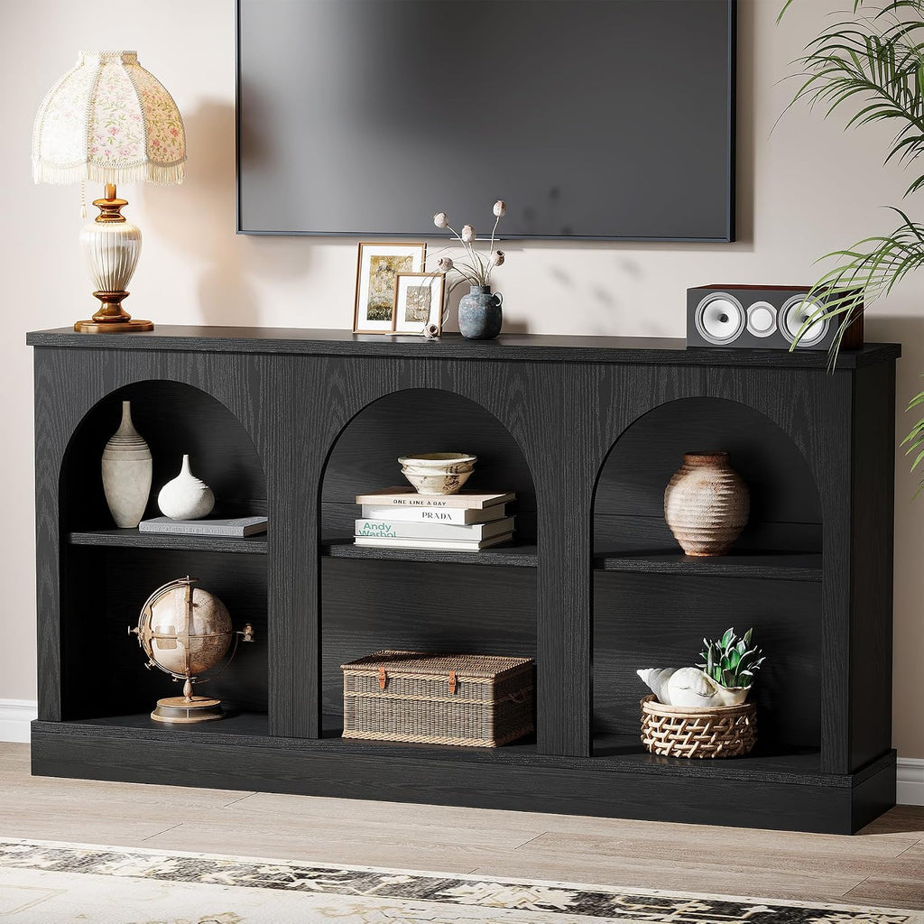 Tribesigns TV Stand for 55/60/65 Inch TV, Farmhouse Entertainment Center with Storage Cabinets, Modern Media Television Console Table for Living Room Bedroom, Black