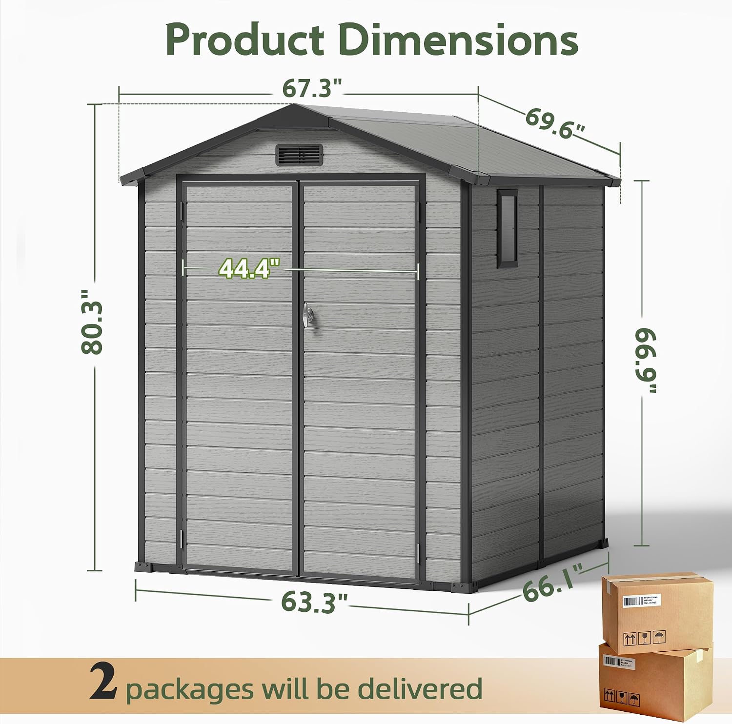 6X6 FT Plastic Outdoor Storage Shed, Double Door Tool Shed with Vent, Lockable Door with Key, Storing Patio Furniture, Gardening Tools, and Bicycle Accessories