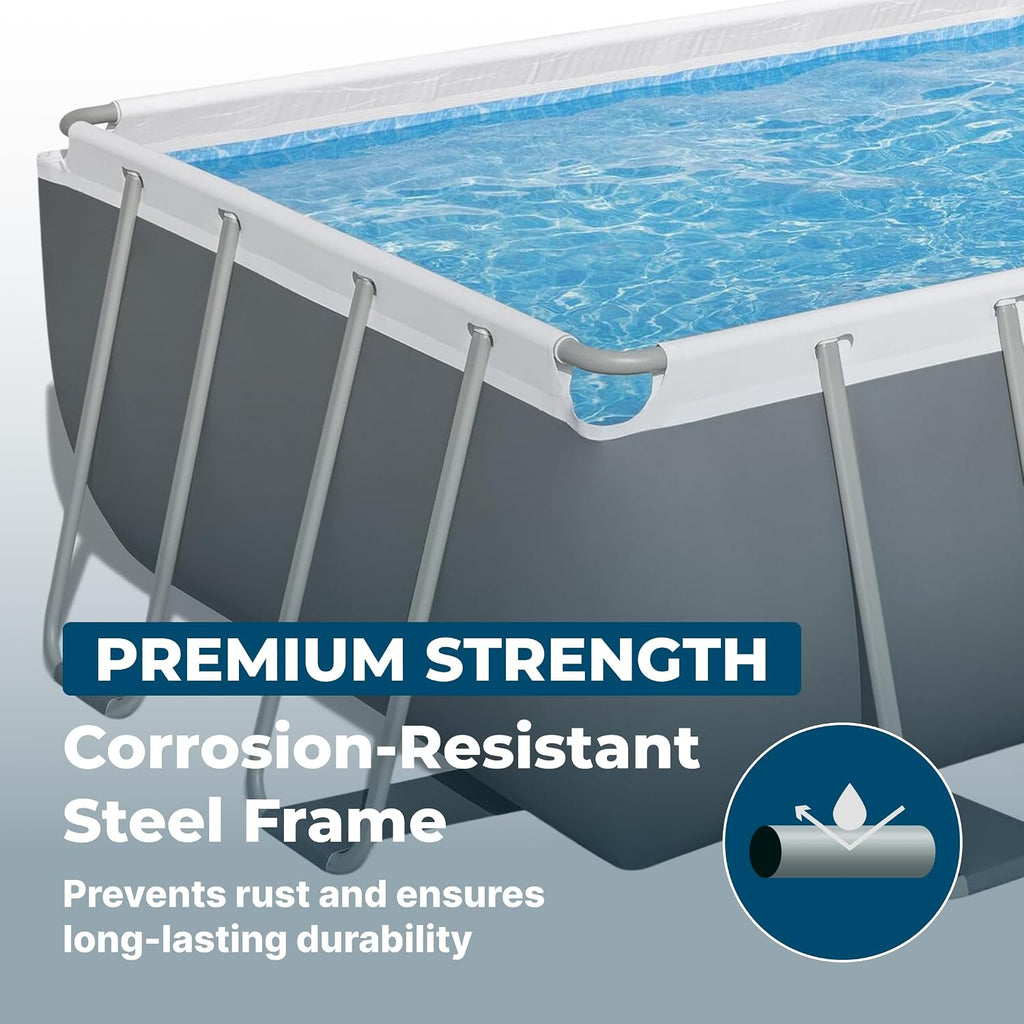 Bestway Power Steel 18' x 9' x 48' Above Ground Pool, Rectangular Metal Frame Outdoor Swimming Pool Set with Filter Pump, Ladder, and Cover