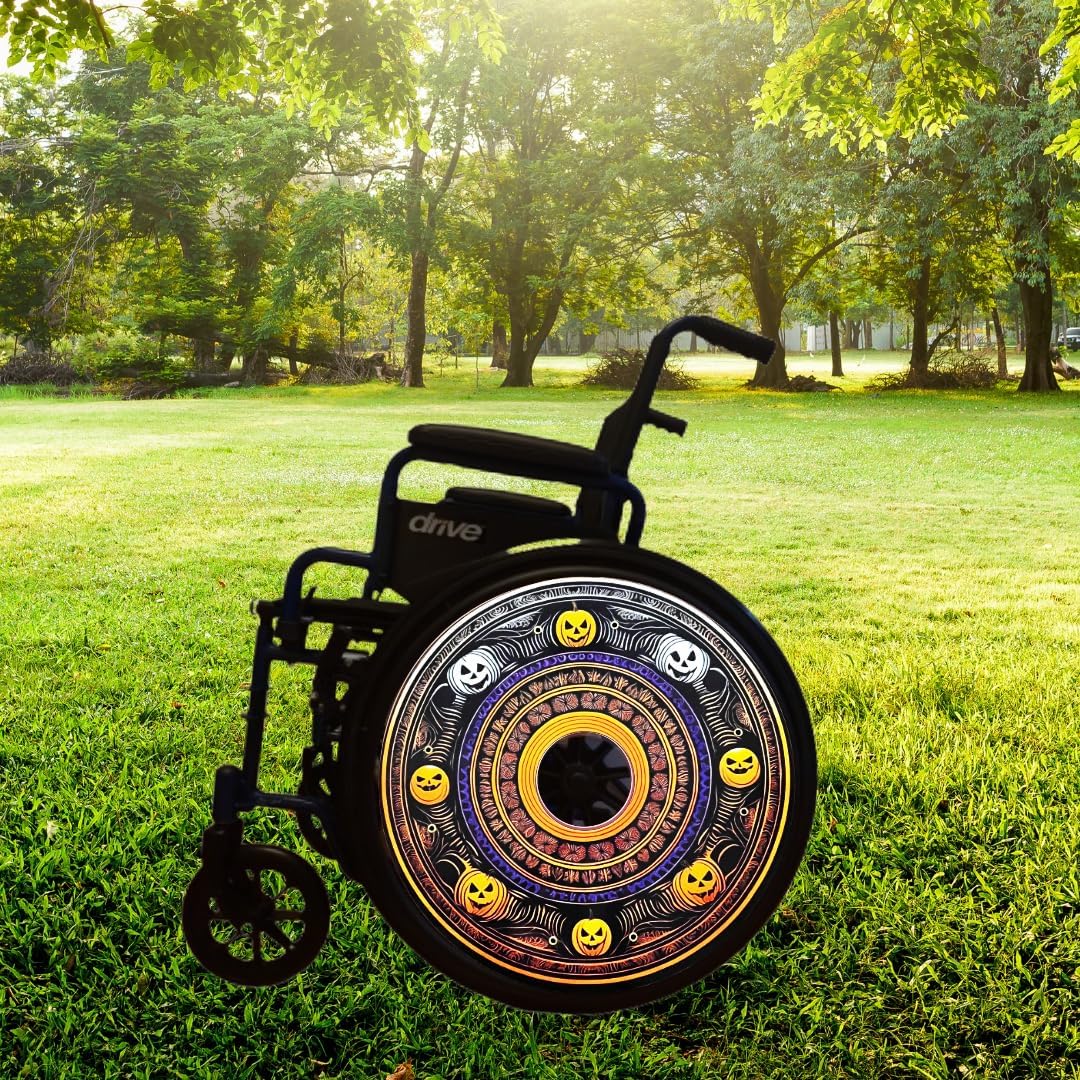 Designer Cover for Wheelchair Wheels, Enhances Aesthetics, Easy Install/Remove, Lightweight, New Matt Finish (Laughing Pumpkin)