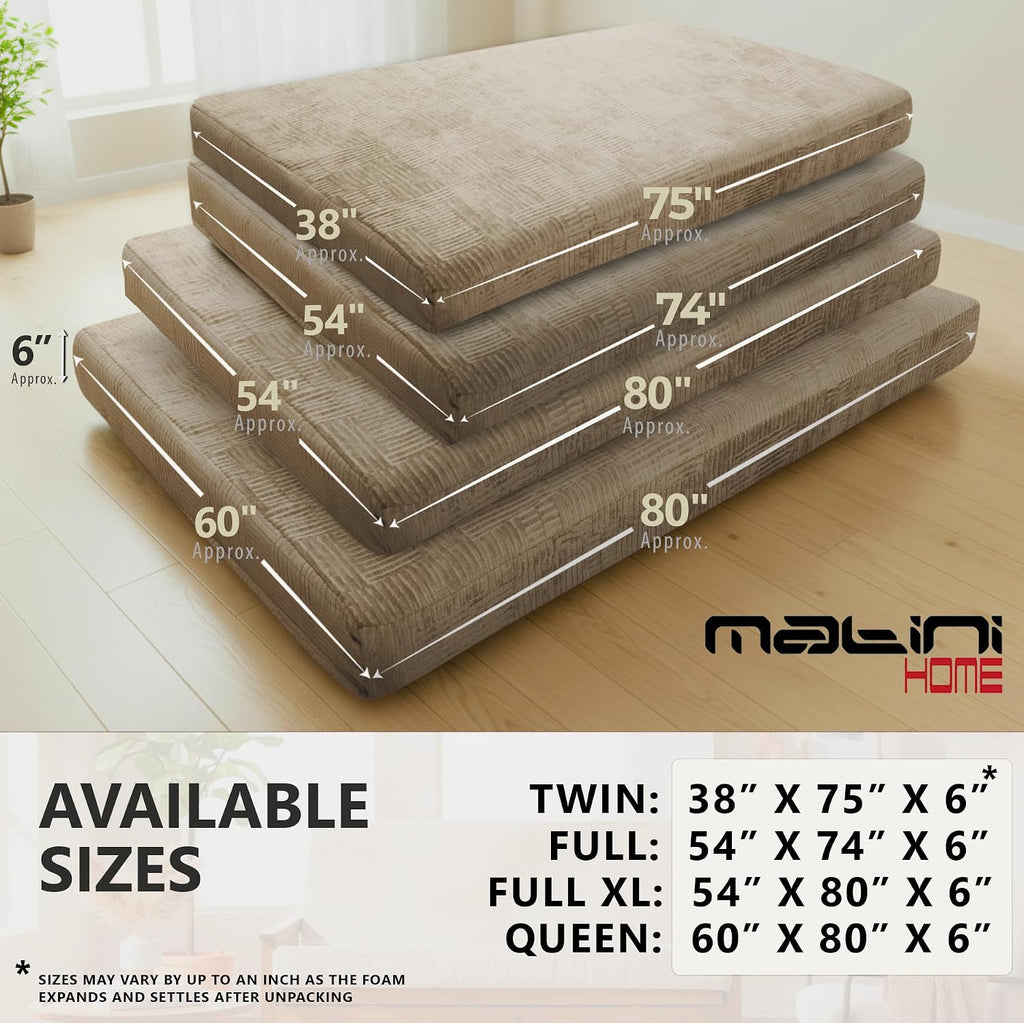Matini Home Memory Foam Futon Mattress, Foldout Couch Futon Mattress - 38x75 (Driftwood) - Comfortable and Heavy Duty Sofa Bed, Thick Corded Cushion for All (Frame NOT Included)
