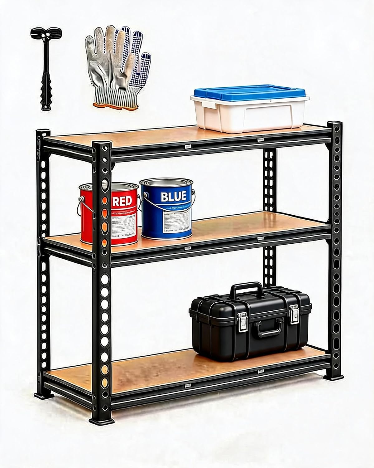 Garvee 3Tier Adjustable Garage Shelving Units, 1320 Lbs Heavy Duty Metal Utility Rack Shelf, 48' W x 24' D x 72' H Inches Storage Shelves, Freestanding Shelving Units for Shed, Basement