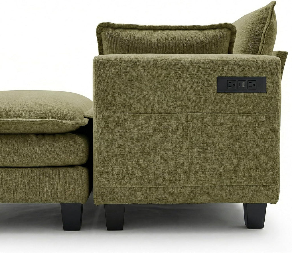 Eafurn Modular Sectional Sofa with Movable Ottomans for Living Room, 4 Seater Convertible U Shaped Sectional Couch Modern Reversible Chenille Sofa Set w/USB Ports and Side Pockets