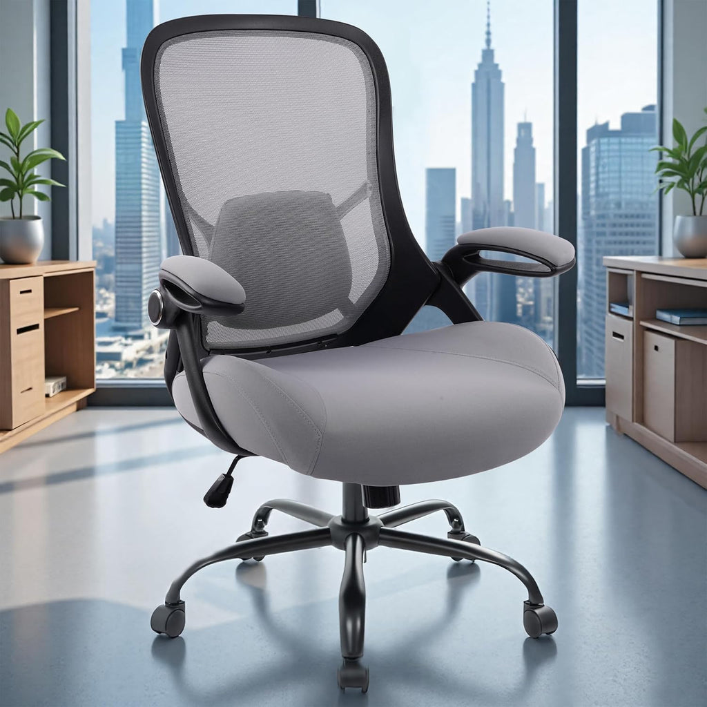 HYLONE 400lbs Heavy Duty Office Chair, 5' Thickened Seat Ergonomic Desk Chair with Adjustable Armrests, Home Office Computer Chairs for Long Hours Mesh Executive Chair(Dark Grey)