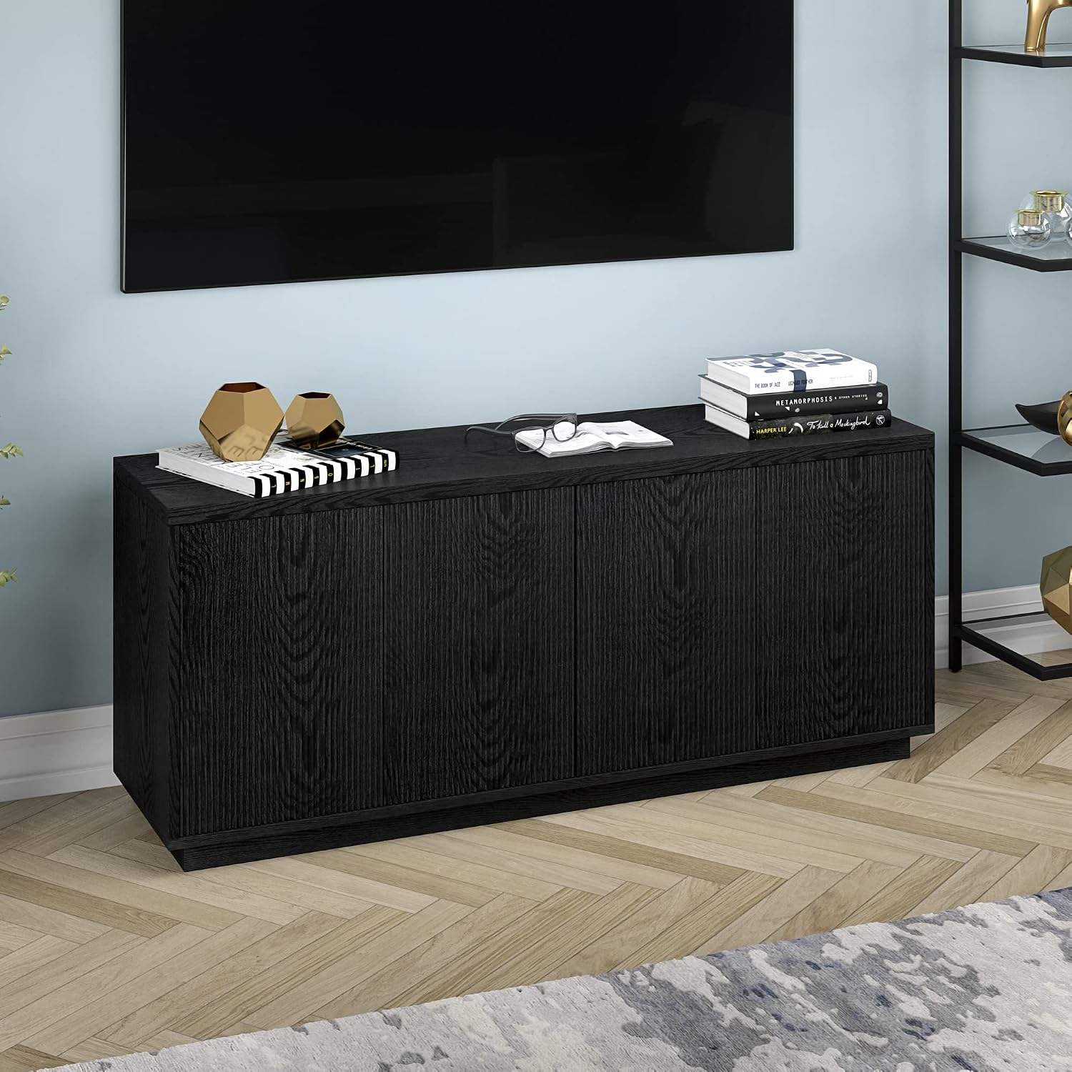 Henn&Hart Hanson, 57' Rectangular TV Stand, Black Grain