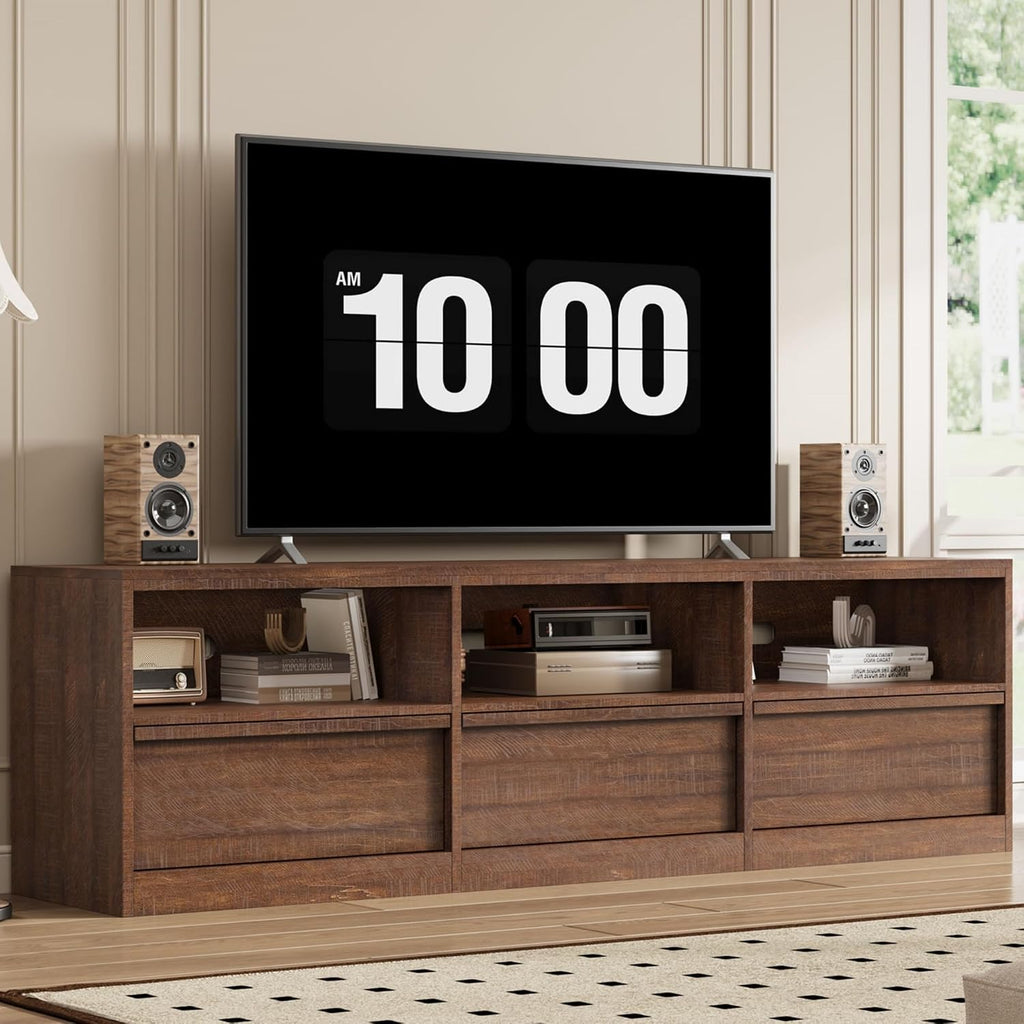 IDEALHOUSE 70 inch TV Stand for 80' TVs, Mid Century Modern Entertainment Center with Storage Drawer & Open Shelves, Wood Media Console Cabinet for Living Room/Bedroom, Vintage