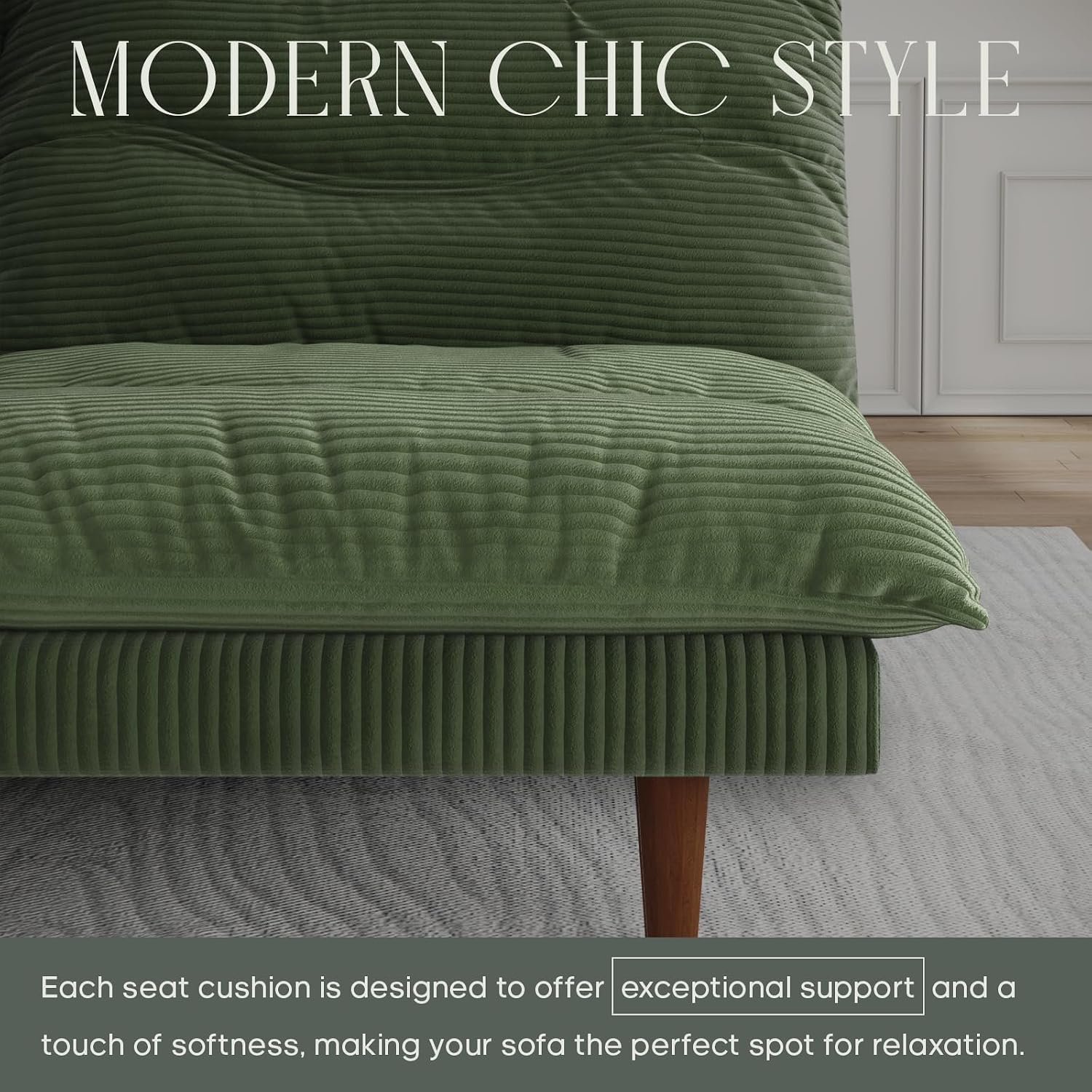 LLappuil Futon Sofa Bed, 69 inch Futon Couch with Adjustable Backrest, Corduroy Convertible Sleeper Sofa Bed, Folding Sleeper Recliner, Loveseat for Apartment, Living Room, Office (Green)
