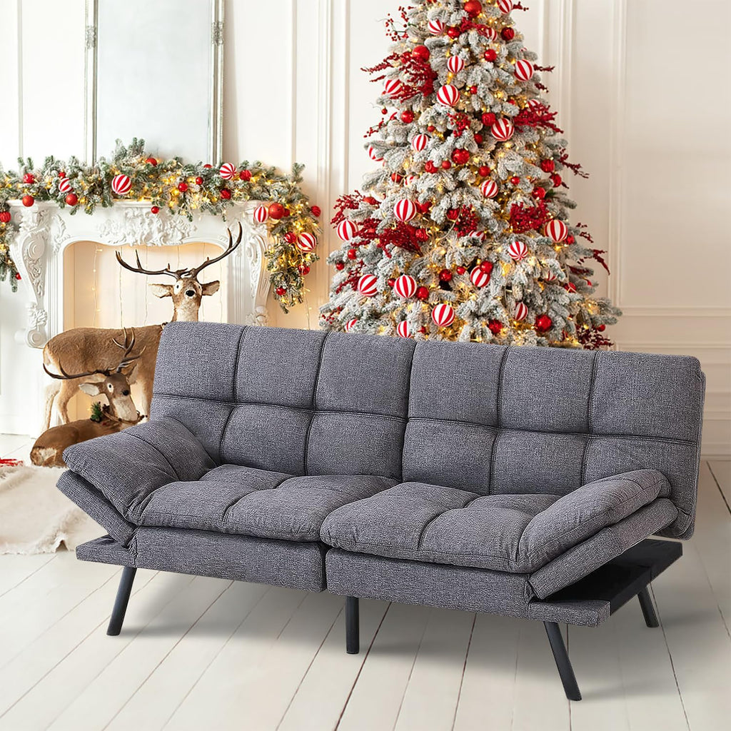 MUUEGM Futon Sofa Bed Convertible Futon Couch Sleeper,Memory Foam Modern Love seat,Small Splitback Sofa with Adjustable Armrests Backrests for Living Room,Compact Space,Office,Apartment,Dorm,71',Grey