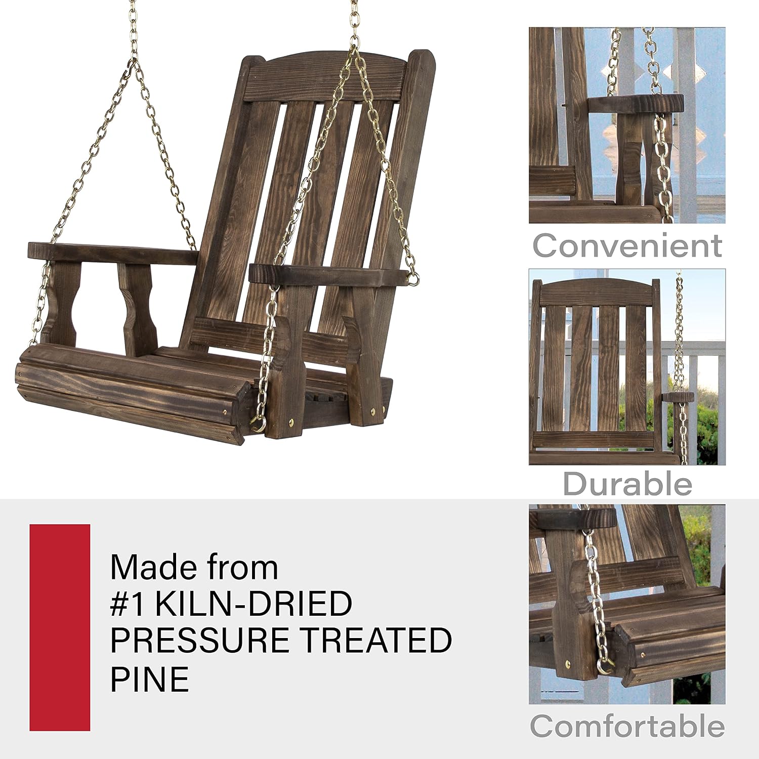 Amish Casual Heavy Duty Mission Pressure Treated Swing Chair (Dark Walnut Stain)