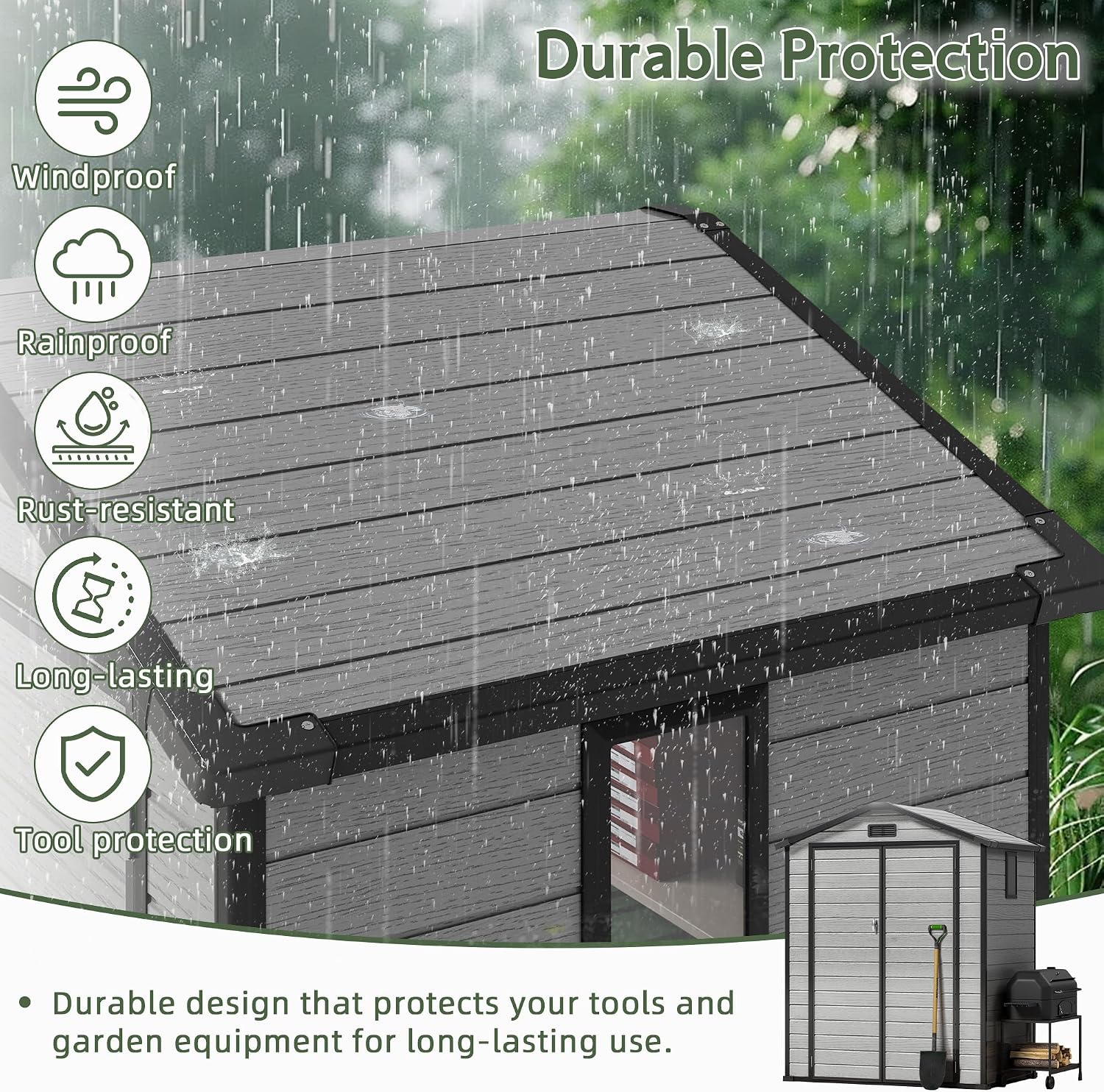 6×4FT Plastic Outdoor Storage Shed, Double Door Tool Shed with Vent, Lockable Door with Key, Storing Patio Furniture, Gardening Tools, and Bicycle Accessories