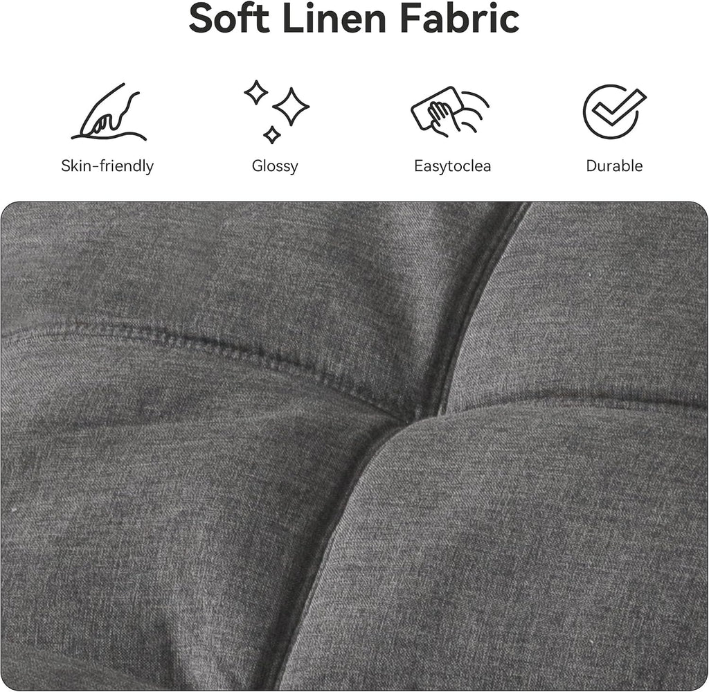 Vipbear Convertible Futon Sofa Bed,Grey Linen Fabric Futon Couch with Detachable Cushion,Adjustable Backrest & Armrest,Modern Loveseat Sleeper Recliner for Living Room,Office,Apartment