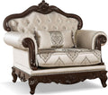 Furniture of America Adelaide Traditional Upholstered Sofa with Rolled Armrests and Button Tufted Back, Wooden Comfortable Couch for Living Room, Office, Bedroom, 1-Seater Chair, Dark Cherry/Beige