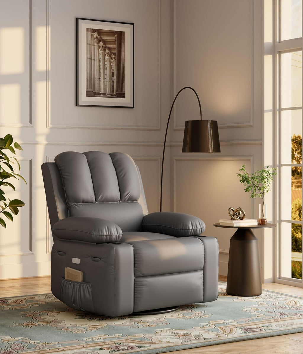 Electric Recliner Chair for Living Room, 360° Swivel Electric Massage Recliner Chair, with Massage & Heat, USB Port, Cup Holders, Side Pocket, Ergonomic Lounge, Adults, Nursery or Bedroom