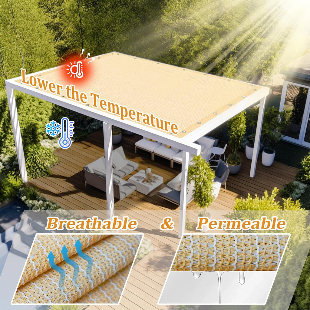 Shade&Beyond Customized Size 7' X 12' Shade Cloth with Grommets, 90% UV Protection UV Protection Mesh Tarp Sun Screens for Patio GN04, Wheat