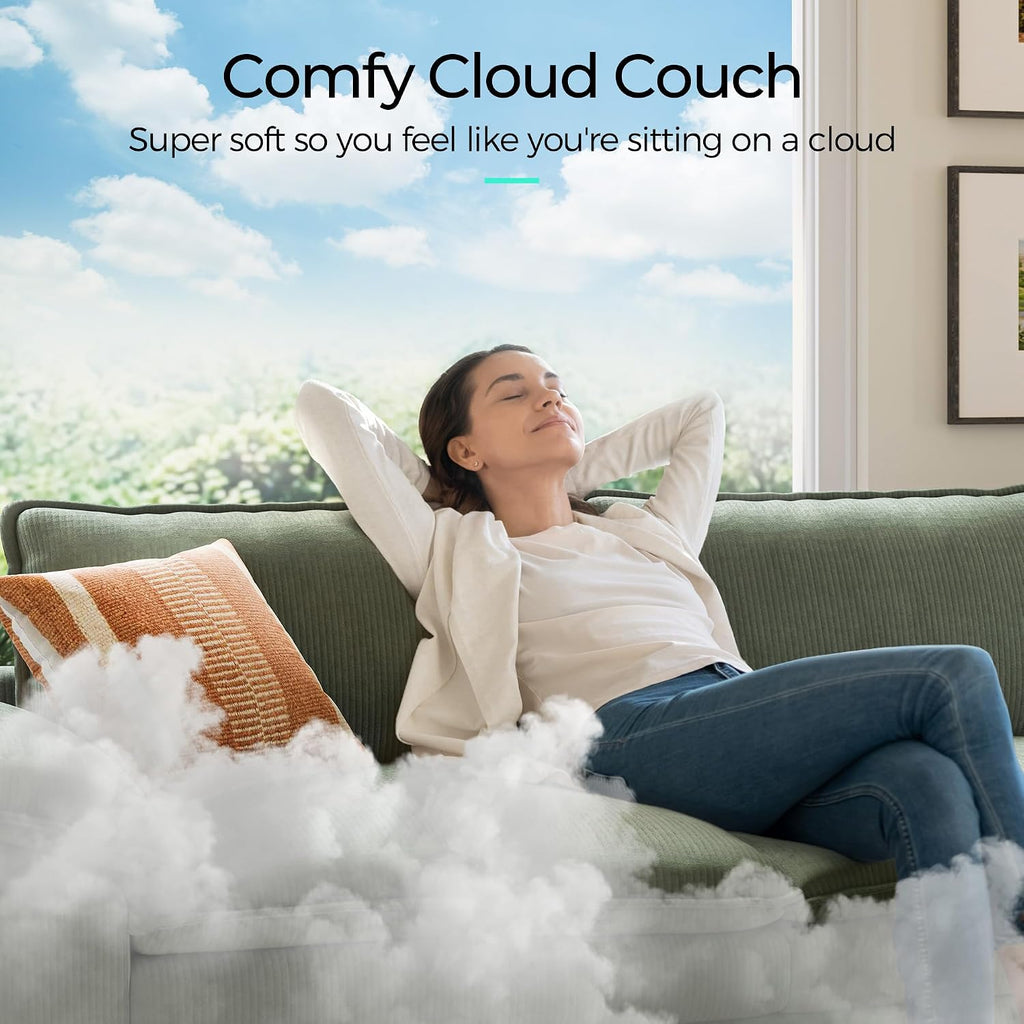 LINSY HOME Modular Sectional Sofa - Oversized Corduroy Cloud Couch with Movable Ottoman Soft Modern Comfy Sofa Set for Living Room Apartment Office, Green
