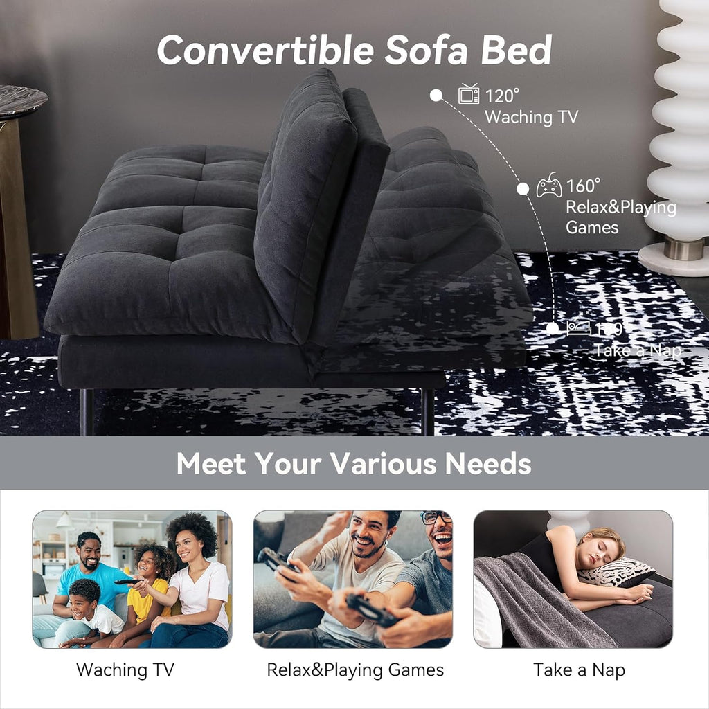Hcore Polyester Memory Foam Convertible Futon Sofa Bed, Small Splitback Loveseat, 68' L x 32.3' W x 30.7' H, Black
