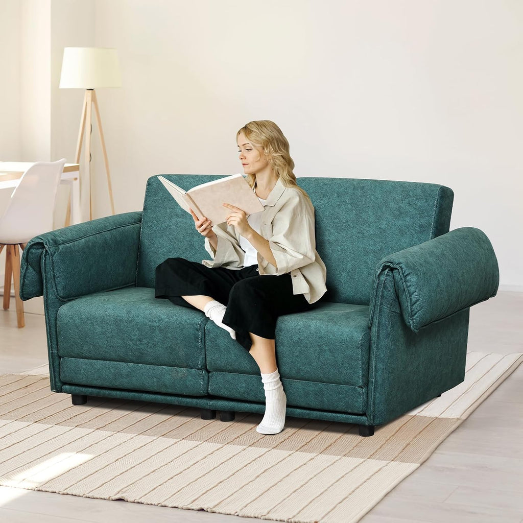 FHFO Convertible Couch Bed Queen, 65' Loveset Small Couch for Small Spaces, 3 in 1 Pull Out Sofa Bed Convertible Sleeper Sofa Comfy Sofabed for Living Room, Bedroom, Apartment (Green)