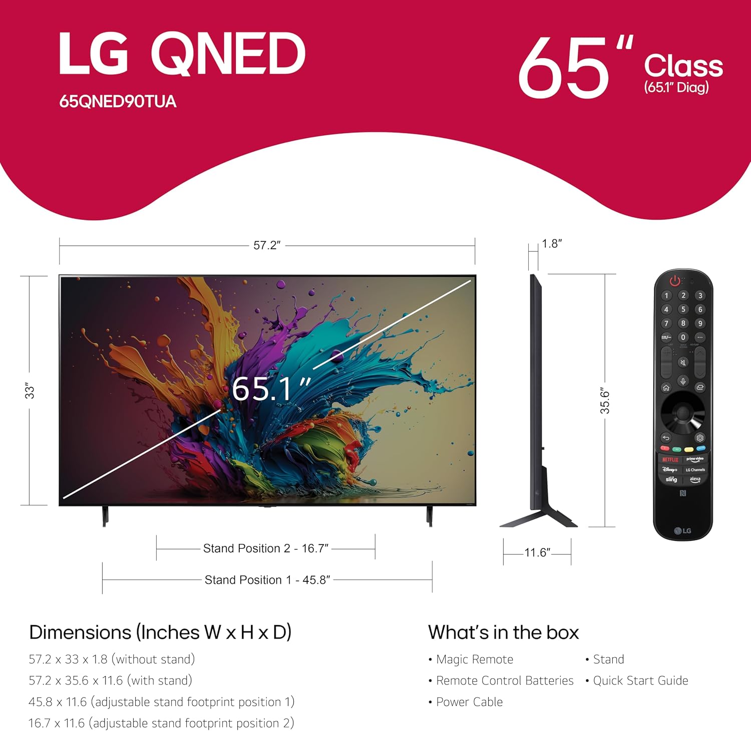 LG 65-Inch Class QNED90T Series Mini LED Smart TV 4K Processor Flat Screen with Magic Remote AI-Powered with Alexa Built-in (65QNED90TUA, 2024)