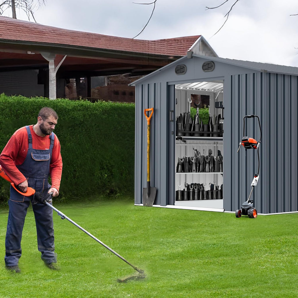 10x8FT Metal Outdoor Storage Shed, Garden Tool Shed Without Floor, Garage Shed with Window and Lockable Doors, for Garden Bike Lawnmower