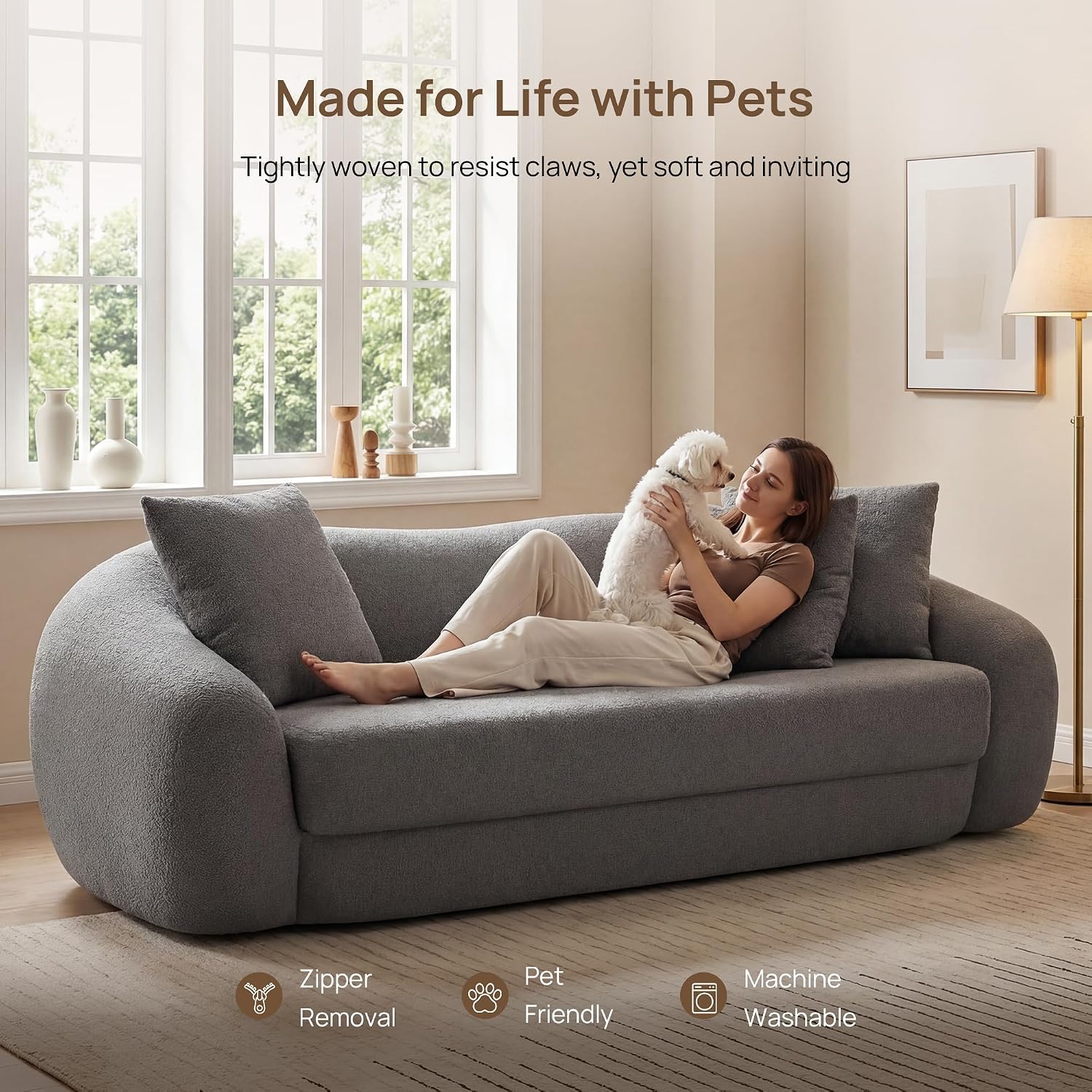 SICOTAS Curved Sofa Couch Bed for Living Room Convertible Futon Cloud Boneless Sleeper Chair Pull Out Floor Couch with Deep Seat Sofa Set Foam No Assembly Required for Bedroom Apartment, Dark Grey
