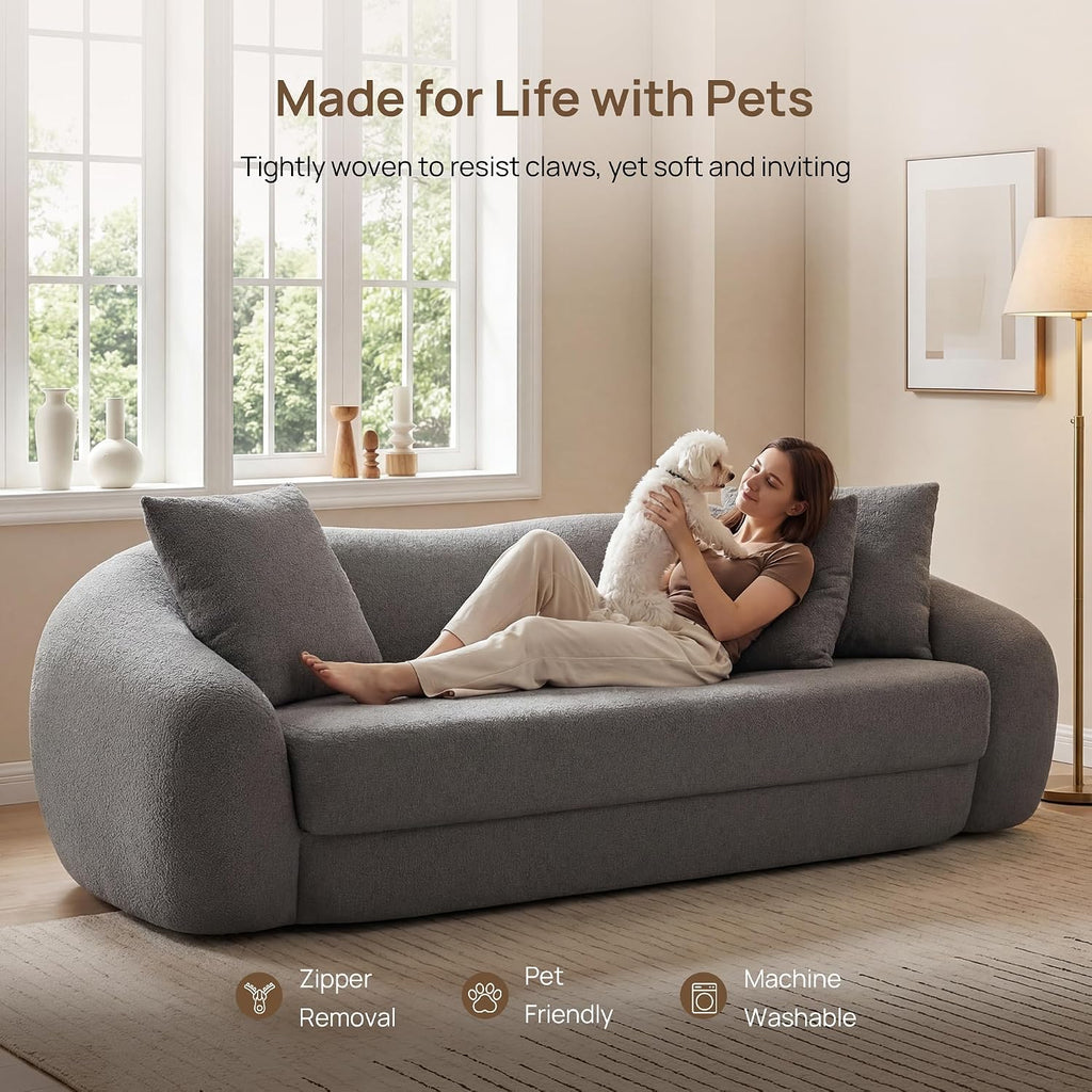 SICOTAS 90.6' Curved Convertible Sofa Couch Bed for Living Room Futon Cloud Boneless Sleeper Sofa Pull Out Floor Couch with Deep Seat 3 Seater Foam Bed No Assembly for Bedroom Apartment, Dark Grey