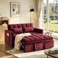 3 in 1 Convertible Sofa Bed, Loveseat Sleeper Sofa with Large Side Pockets, Pull Out Couch with Adjustable Backrest, Easy Assembly, Velvet Couch Bed for Small Spaces, Apartment, Fuchsia