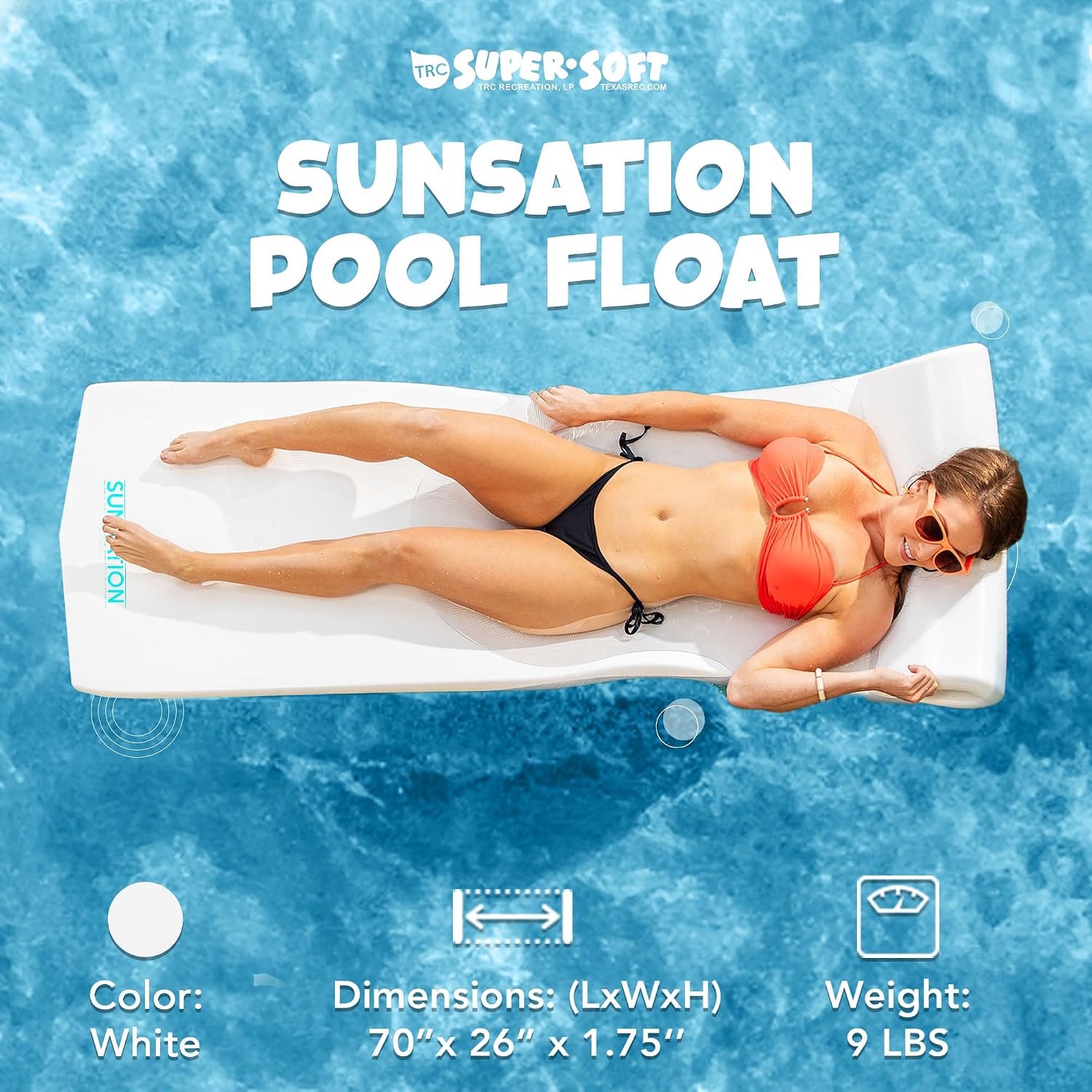 TRC Recreation Sunsation Thick Foam Pool Float Lounger w/Headrest for Lounging & Sunbathing in Swimming Pools, Beaches & Lakes