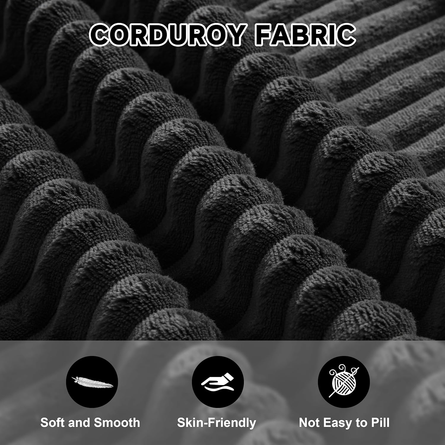Cloud Couch Sectional, Modular Sofa with Deep Seat, Convertible Sectional Couches for Living Room, Plush Corduroy U Shaped Boneless Couch (Black, 6 Seater & 1 Ottoman)