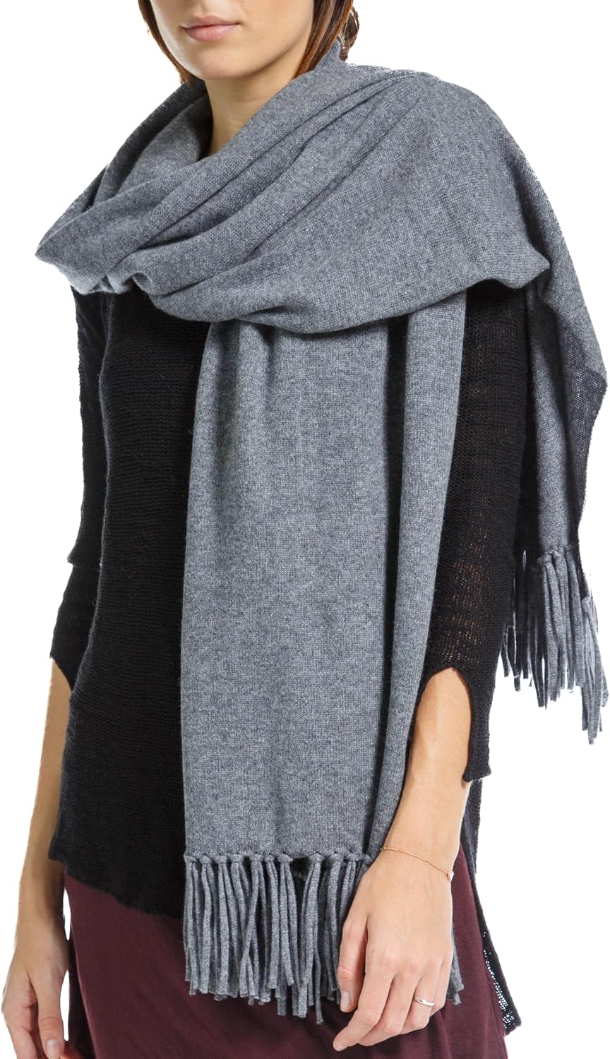 Fishers Finery Women's 100% Cashmere Knit Shawl Wrap with Fringe | Oversized 78' long by 28' wide