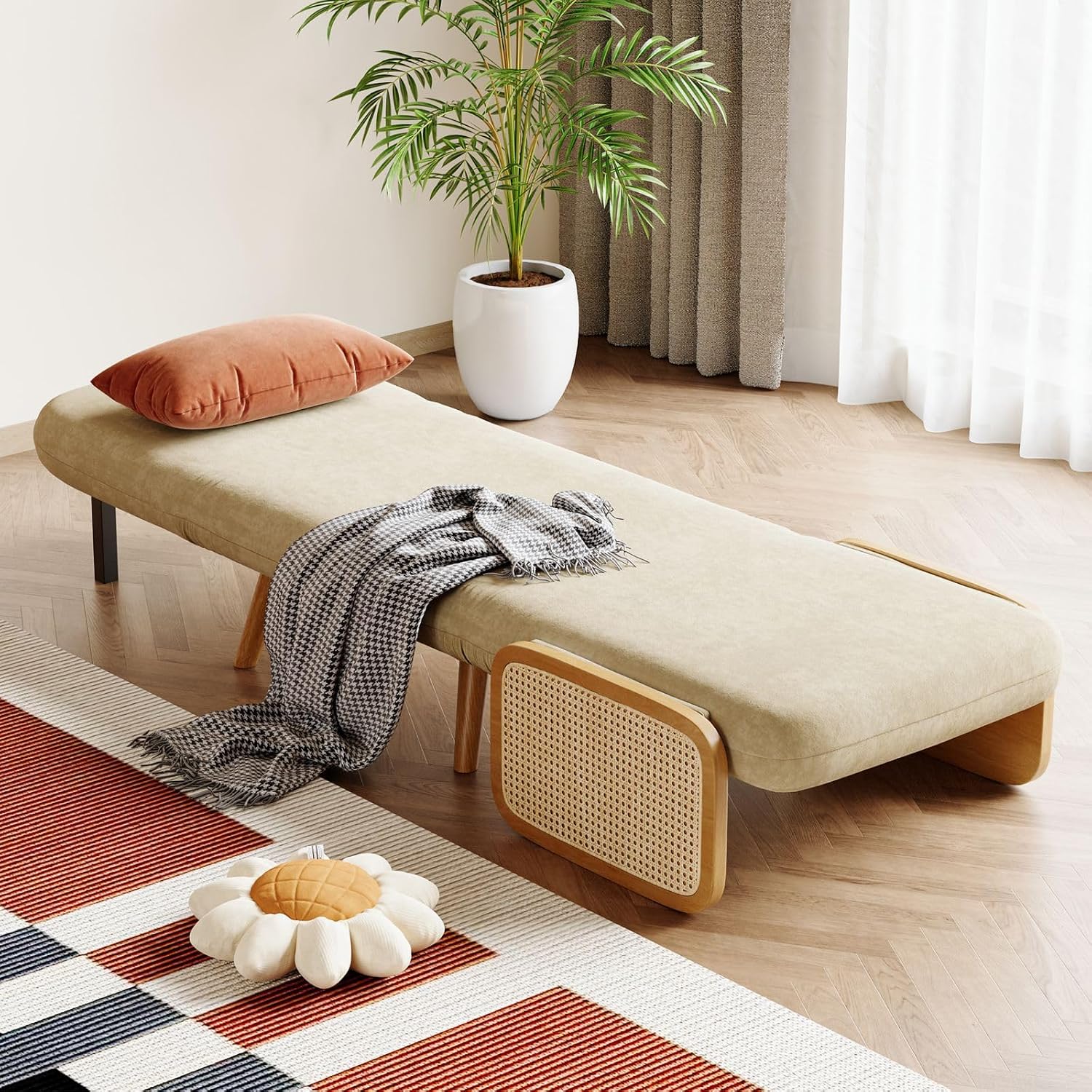 homary 28' Linen Sleeper Sofa Bed, Convertible 2-Seater Loveseat Futon with Adjustable Backrest & Tray, Small Space Living Room/Guest Room Furniture (Beige-Linen, Single)