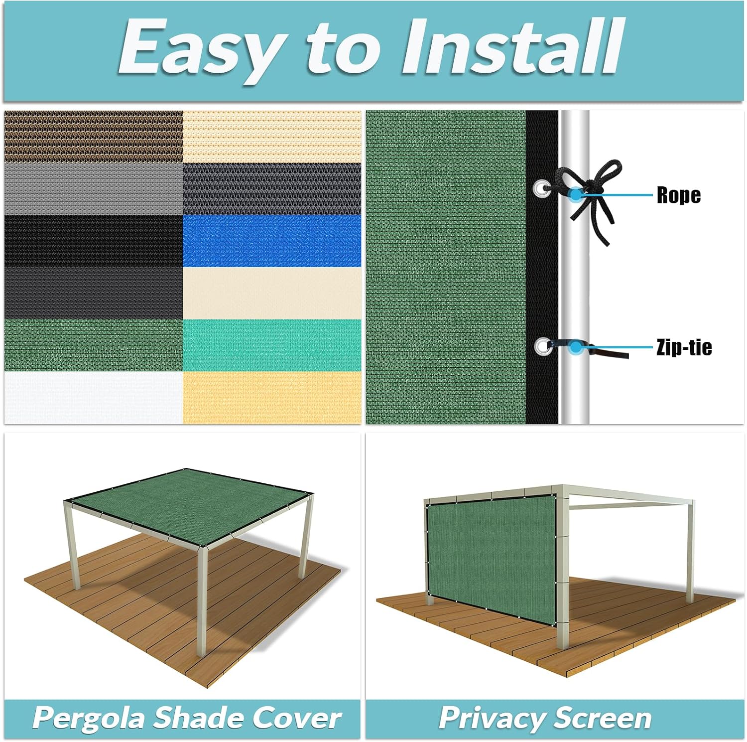 Amagenix 90% Pergola Shade Cover 14' X 20' Sun Shade Cloth with Grommets for Outdoor Garden Patio Porch, Commercial Grade 200 GSM - Cable Zip Ties Included (We Customized) GN03, Green