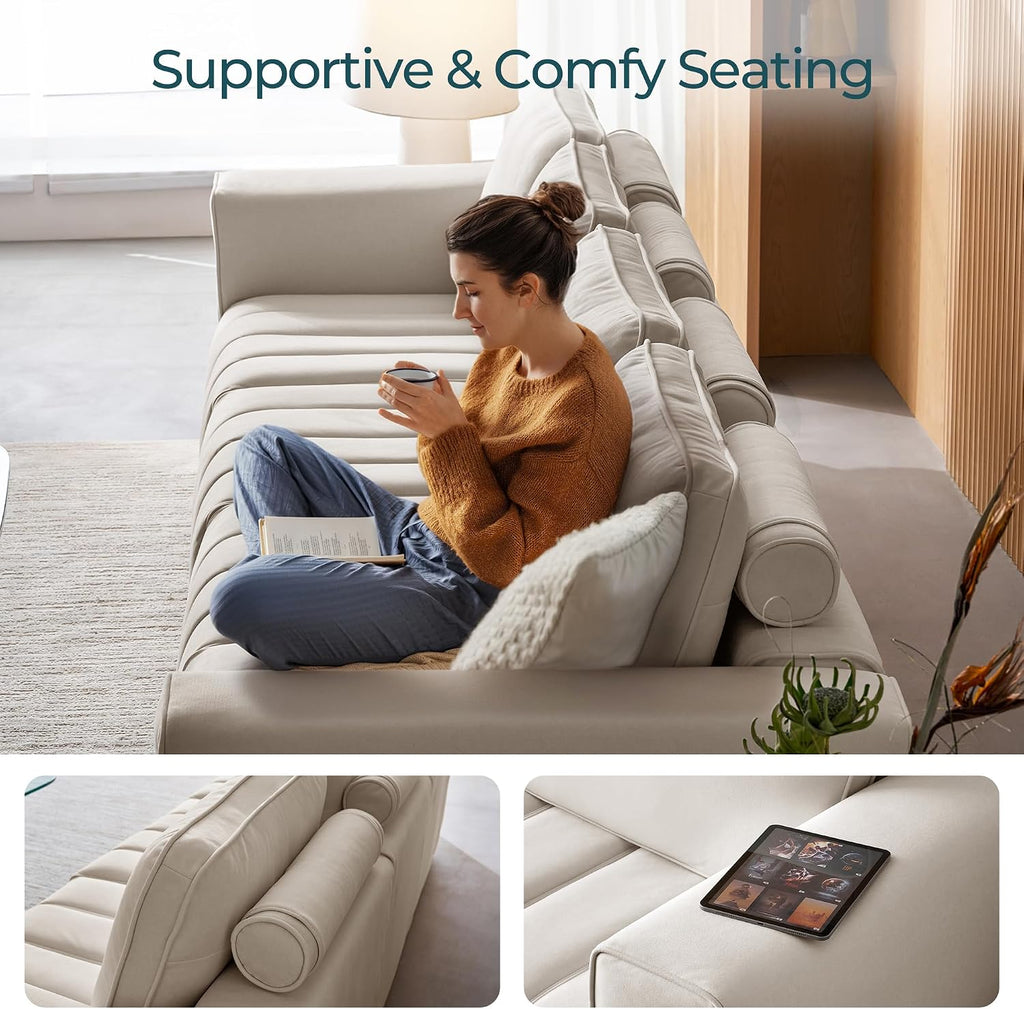 LINSY HOME Modern Sofa Couch Set for Living Room, Modular Sectional Sofa Sets with Anti Cat Stretch Fabric and Metal Frame, Comfy 5 Seater Loveseat Oversized, Easy Assembly, Beige