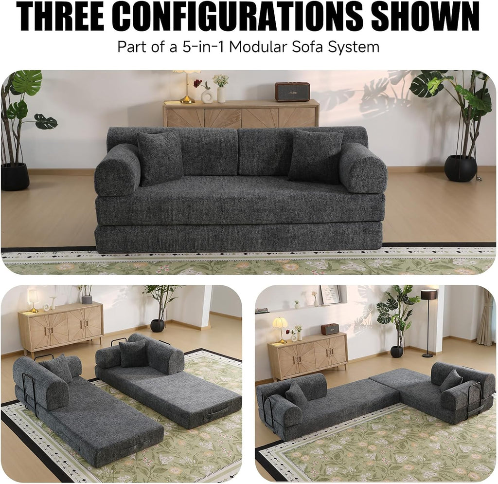 78.8' Memory Foam Boneless Couch, Corduroy Floor Sofa Bed, Convertible Sleeper Futon Loveseat, Wide Armrest & Back Support, Supports Up to 1200lbs, Couch in a Box with 2 Pillows, Charcoal Gray