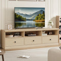 IDEALHOUSE 70in TV Stand for TVs up to 80', Mid Century Modern Entertainment Center with Storage Drawer and Open Shelves, TV Console Media Cabinet for Living Room, Bedroom, Light Oak